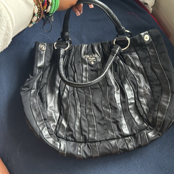 PRADA Tote Bag Shoulder Bag Black Leather Nylon - Picture 4 of 5